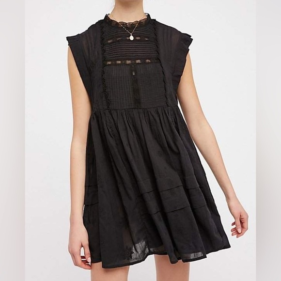 Free People Dresses & Skirts - 🟢 Free People Nobody Like You Embroidered Smock Mini Dress in Black size M